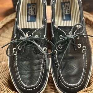 Polo by Ralph Lauren Men's Navy Leather Boat Shoes Gently Used Size 9D